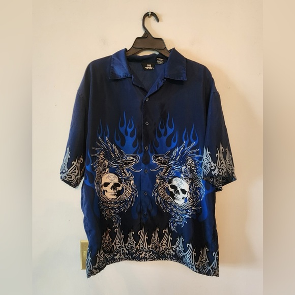 Other - City Impact Shirt Mens Large Blue Y2K Button Up Camp Casual Dragon Print aop